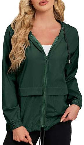 Durio Veste de pluie légère pour femme - Imperméable - Respirante - Pliable - Coupe-vent - Avec capuche - Veste softshell - Veste de cyclisme, vert foncé, XL