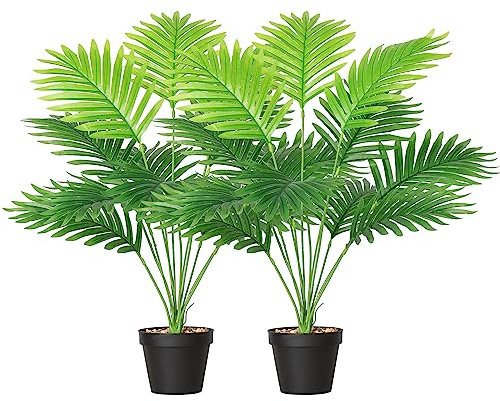 SOMYTING Set mit 2 künstlichen Areca-Palmen in Töpfen, künstliche Bodenpflanzen, künstliche tropische Palme, künstliche Grünpflanzen für drinnen und draußen, Heimbüro, Raumdekoration