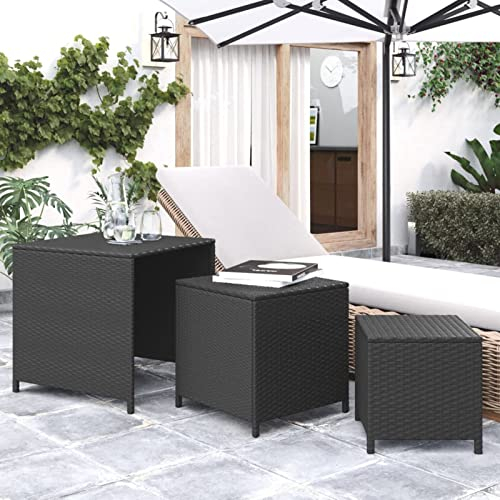 JUNZAI Satztische 3 STK. Schwarz Poly Rattan, Coffee Table, Beistelltisch Set, Couchtisch, Satztische Fürs Wohnzimmer, Wohnzimmer Tisch, Kleine Tische Wohnzimmer