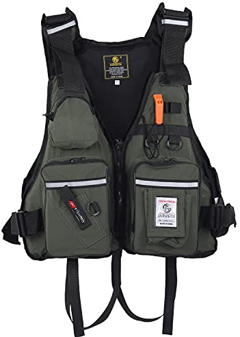 JKSPORTS Fishing Vest Safety Life Jacket for Swimming Sailing Boating Kayak Floating Multifunction for Men and Women Vest/Kayak (One Size(100-220 pounds),Army Green)