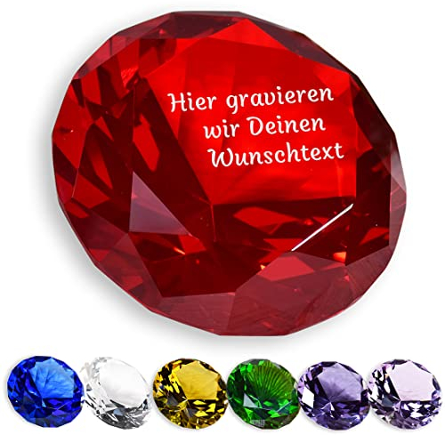 Deko Diamant aus Glas in Rot mit individueller Wunschtext Gravur - als Briefbeschwerer geeignet - ideal zum Geburtstag und Weihnachten - die Deko-Idee für das Wohnzimmer - für Frauen und Männer