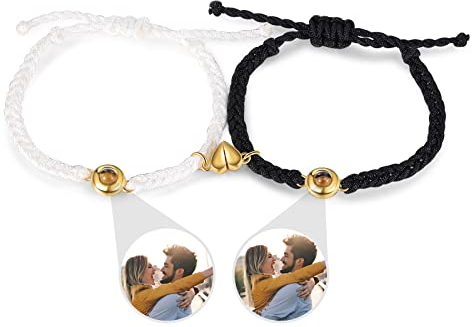 Glooraca Personalisiertes Foto-Armband mit Bild im Inneren, benutzerdefinierte passende Paar-Armbänder für Sie und Ihn, Fotoprojektion, Paare, Armbänder, Geschenke für Frauen und Männer (A)