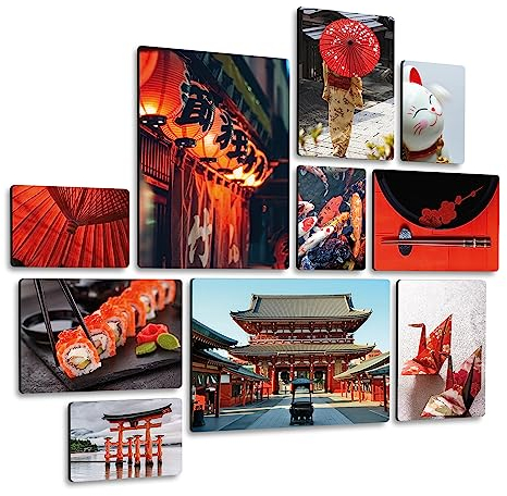 Giallobus - Set 10 quadri Multi pannello - Japan - Legno Mdf - - 2 x 42x29,7cm - 4 x 29,7x21cm - 4 x 21x14,85cm - - Pronti da appendere - Quadri moderni per la casa