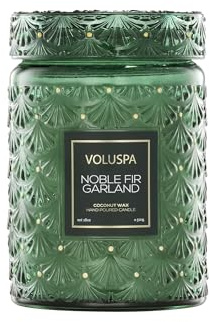 Voluspa Noble Fir Garland, Large Candle Jar, 18oz, Coconut Wax Blend, Scented Candles for Home, 100 Hour Burn Time, Poured in the USA