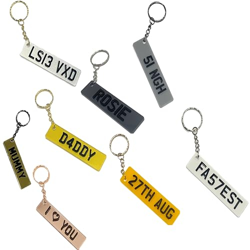 Sonnet Signs Personalised 4D Numberplate Keyring: Custom Name & Car Registration Licence Plate Key Ring - Name Keychain, Gift Custom Number Palte (White)