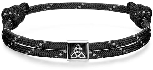 J.Endéar Nautisches Armband für Herren, Keltischer Knoten Armband Silber 925 für Damen, Surf Segeltau Paracord Armband Schwarz für Jungen