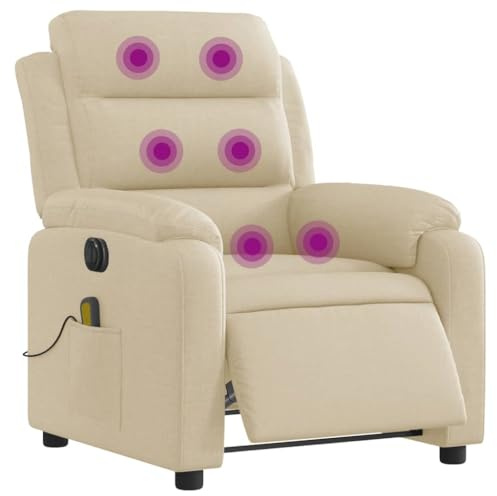 vidaXL Massagesessel Elektrisch, Sessel Verstellbare Rückenlehne Fußteil, Fernsehsessel Relaxsessel mit Liegefunktion, Liegesessel Polstersessel Ruhesessel, Creme Stoff