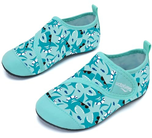 WateLves Badeschuhe Strandschuhe Schwimmschuhe Wasserschuhe Junge Baby Aquaschuhe Schnell Trocknend Barfuss Schuh für Kinder Beach Pool（Haie Grün 24/25）
