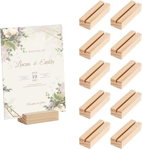 Spyrtb 10 Pièces Porte Carte Bois, Bois Naturel Support Photo Carte, Porte Menu Mariage, porte-photo de plaque signalétique, pour mariages, restaurants, conférences, Banquets et Fêtes