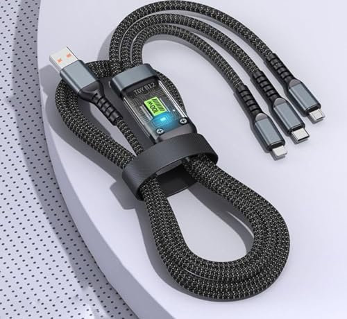 MJSON 3 in 1 USB Cable Fast Charging, Transparent Luminous 100w Super Fast Charging Cable, LED Indicator, Durable Nylon braiding, Charging Solution for Type-C, iPhone, and Android Devices