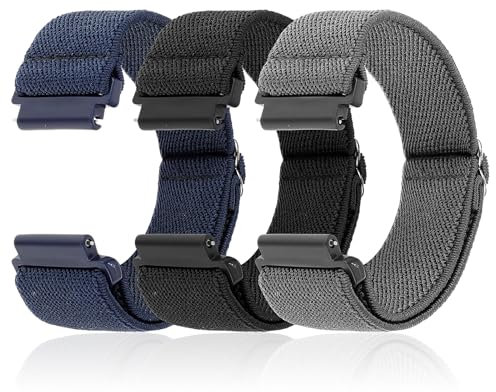 Andibro 3PCS Elastische Smart Watch Band, Kompatibel Mit 20mm Watch Strap Release Ersatz Armband Einstellbare Elastische Nylon Solo Loop Riemen Stoff Geflochtene Sport Bands Für Männer Frauen(A,22mm)