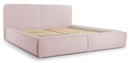 mb-moebel MOEBLO Polsterbett Bett 04 – Doppelbett mit Cord Bezug, Kopfstütze, gepolstertes Kopfteil, Rahmenbettgestell, Bettkasten und Lattenrost - (Flamingo, 180x200)