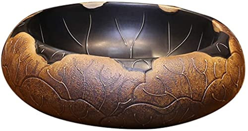 Mueble de tocador con Lavabo, Lavabo de baño, Lavabo sobre encimera, Hoja de Loto Negra, Lavabo de Pasillo Vintage, Lavabo de cerámica, Lavabo Antiguo Redondo para baño (Color: neg