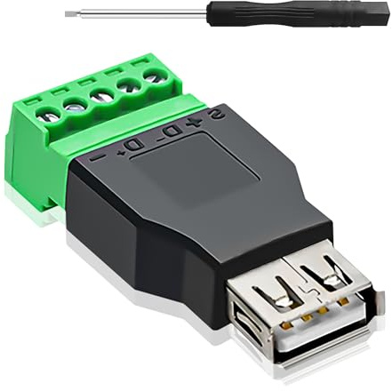YIMATEECO Adaptateur de bornier à vis USB 2.0 femelle vers bloc terminal à 5 broches Adaptateur convertisseur connecteur pour appareil d'interférence USB (1 x USB 2.0 femelle)
