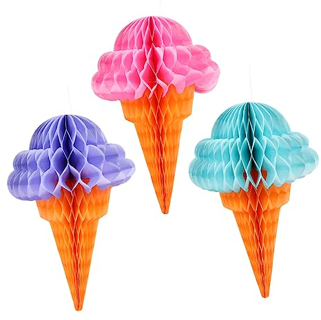 COLLBATH 3Stücke Wabenkugeln Eiscreme-Form Dekoration für Hawaii-themenpartys Hängende Wabenball-pendels für Geburtstagsfeiern und Festivals Bunte Partydeko