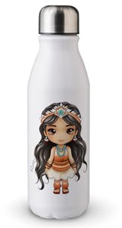 MAXIKIWI - Einwandige Wasserflasche mit Schraubverschluss, nicht isoliert, leichtes Aluminium, BPA-frei, auslaufsicher, indisches Mädchen, 500 ml