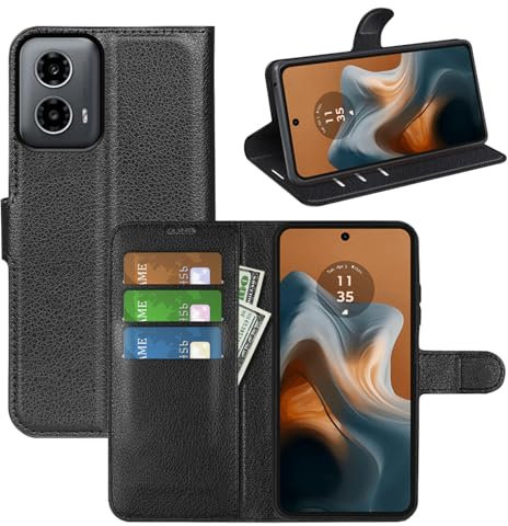 betterfon Handyhülle Kompatibel mit Motorola Moto G34 | Premium Qualität TPU Klapphülle für Moto G34 mit Kartenfächern | Magnetverschluss Handyhülle | Schwarz