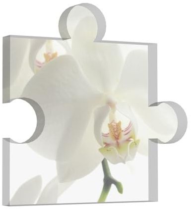 Blumen Weiße Blumen Orchidee Elegant Modern Trendy, Puzzle-Acryl-Dekorationen, Druck, Acryl-Plakette, Andenken für Damen, männlich, weiblich