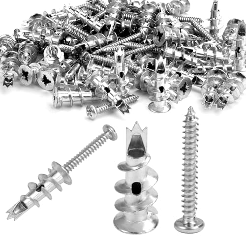 50 Piezas Tacos pladur Gran Peso,Tornillos y Tacos para Pared de Metal,Muy Resistente Yeso Autoperforantes,Taco Metalico Pladur Espiches,para Fijación en Hormigón, Ladrillo, Placas de Yeso, etc