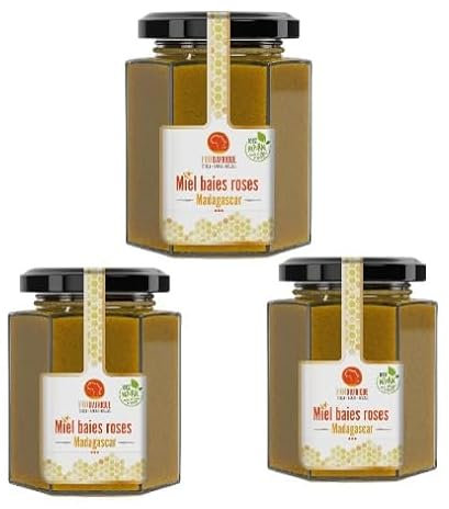 Lot de 3 miel de Baies Roses de Madagascar | Artisanal et Naturel | Saveur Unique et Florale | Idéal pour Tartines et Recettes Gourmandes