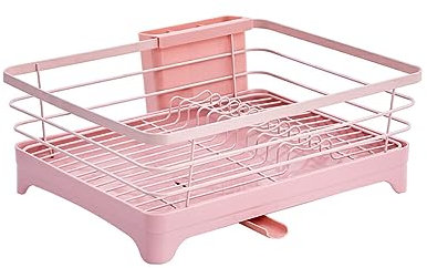 Escurridor de platos de cocina, organizador de metal desmontable, cesta escurridora para platos, color rosa