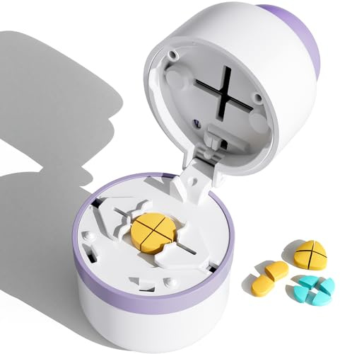 Pill Cutter - Pill Splitter for Small Pills with Stainless Steel Blade in one Third/Fourth, Suitable for Cuting Vitamins, Tablets (1-4 Purple)