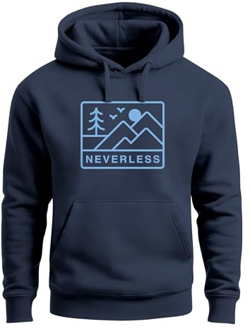 Neverless® Hoodie Herren Print Outdoor Grafik Line Art Berge Natur Aufdruck Kapuzen-Pullover Männer Fashion Streetstyle