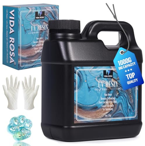 VIDA ROSA 1KG UV-Harz Upgrade-Set mit hoher Glanz, hoher Härte und schnelldurchtrocknendem Epoxidharz, geeignet für Beschichtung, Gießen, Armbänder, Schmuckherstellung und DIY-Kunsthandwerk.