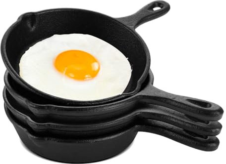 WOPPLXY 4PCS Mini Cast Iron Skillet, 4 Inch Small Frying Cast Iron Pan, Iron Egg Skillet Metal Pans for Kitchen, Restaurant
