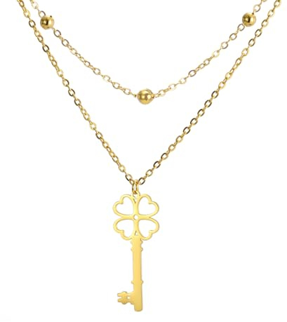 VASSAGO Clover clé collier en couches quatre feuilles trèfle clé pendentif coeur amour serrure collier trèfle clé bijoux pour les femmes adolescents