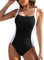 Vijamiy Maillot Bain Femme 1 Piece Ventre Plat Amincissant Swimwear Push Up Rembourré Blocage des Couleurs Maillot de Bain Piscine de Plage(Noir,L)