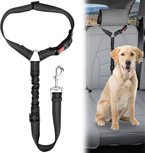 DONOONIS Ceinture de Sécurité Universelle pour Chien et Chat, avec Absorption des Chocs, Réglable de 28 à 33 Pouces, Noir