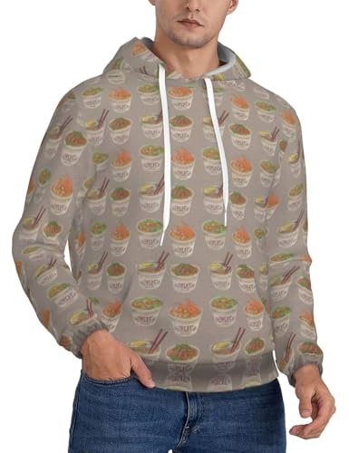 YANYU Sudadera con capucha para hombre, diseño de huevera, fideos, ramen, mezcla de algodón, transpirable, estilo casual, Negro -, 4X-Large