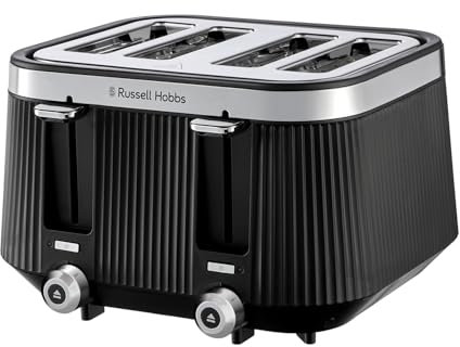Russell Hobbs 4 Slice Toaster [1960W, Frozen/Cancel/Reheat function with Indicator light] Brontë (Extra wide slots, 6 Browning levels, Lift & Look function, Lift high feature) Matte Black - 26770