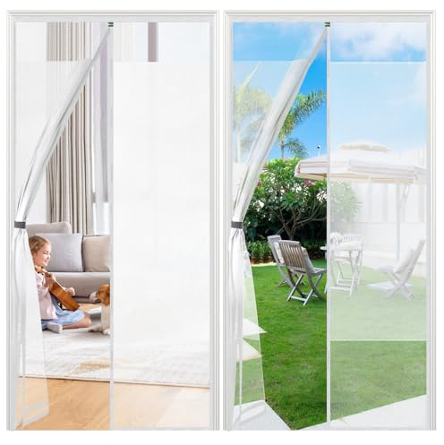 Sekey Moustiquaire Magnétique Porte de Balcon | Protection Anti-Insectes & Intimité Optimale | Installation par Bandauto-Adhésif | Sans Perçage | Pour Portes Bois/Métal/Aluminium, 100x210 cm, Blanc