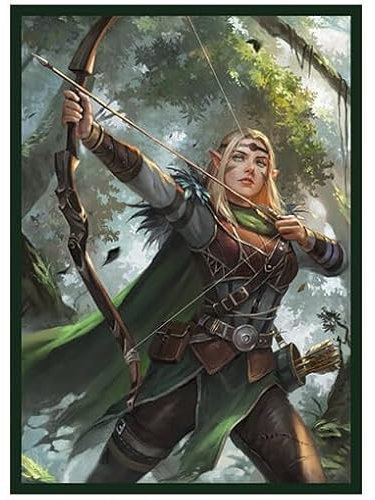 Fantasy North - Aelwyn Alorr - Wood Elf Ranger - 100 Textured Matte TCG Card Sleeves - Fits Magic MTG Commander Pokemon and Other Card Games - Playing Card Sleeves