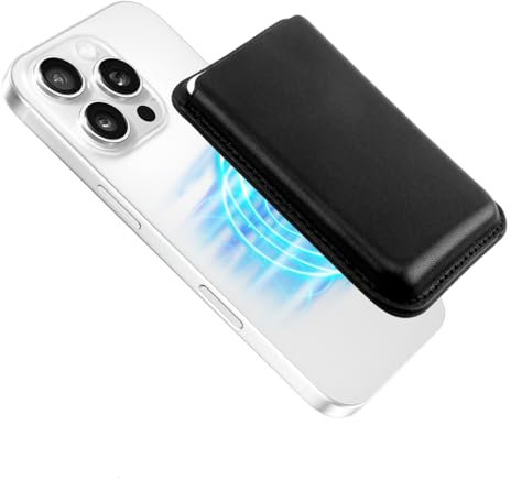 Portafoglio MagSafe Per Cellulare, Porta Carte di Credito Magnetico, Porta Carte MagSafe in Pelle Per 3 Carte, Compatibile Con iPhone 16, 15, 14, 13, 12 Pro/Pro Max/Plus/Mini, Nero