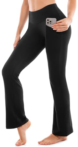 SINOPHANT Pantalon Yoga Legging de Sport Femme Taille Haute Opaque avec 2 Poches Noir L