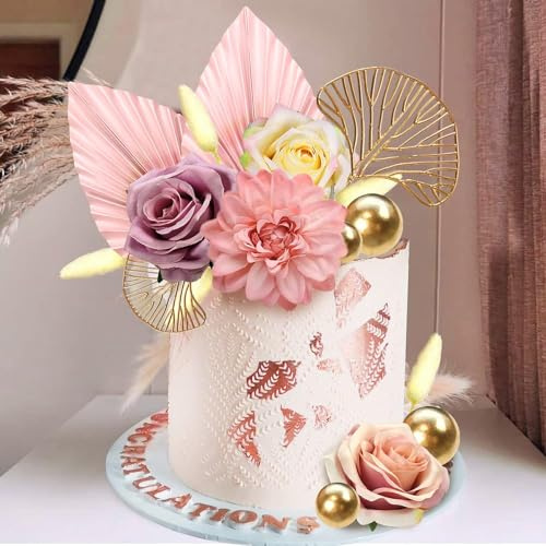 Boho Blume Kuchen Topper Palm Leaf Kuchen Topper Mädchen Geburtstag Dekorationen Boho Kuchen einfügen Hochzeit Baby Geburtstag Party Supplies