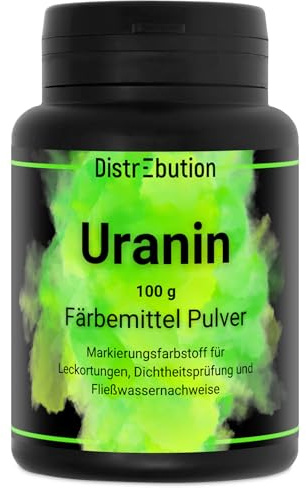 Uranin Pulver 100g – Fluorescein Markierungsfarbstoff für Leckortung, Leckageortung & Dichtheitsprüfung – Wasserfärbemittel, Färbemittel