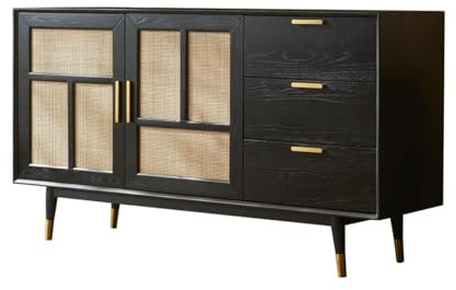 Wooden Rattan Sideboard Storage Cabinet for Living Room Tea & Dining Room Stylish Entryway Versatile Cane Design Modern Home Furniture