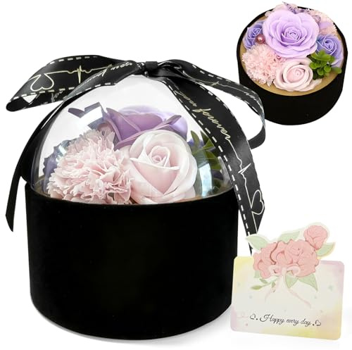 Seifenblumenstrauß im Geschenk-Box, Frauen Seife Künstliche Blumen Rosen Runde Box, Muttertag Weihnachten Jubiläum Valentinstag Lehrertag Geburtstag Jahrestag Geschenk für Frauen, Tischdekoration