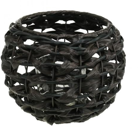 Floristik24 Geflochtenes Windlicht Schwarz Braun, Rattan-Optik Kerzenglas für Outdoor & Balkon Deko Ø23cm H18cm