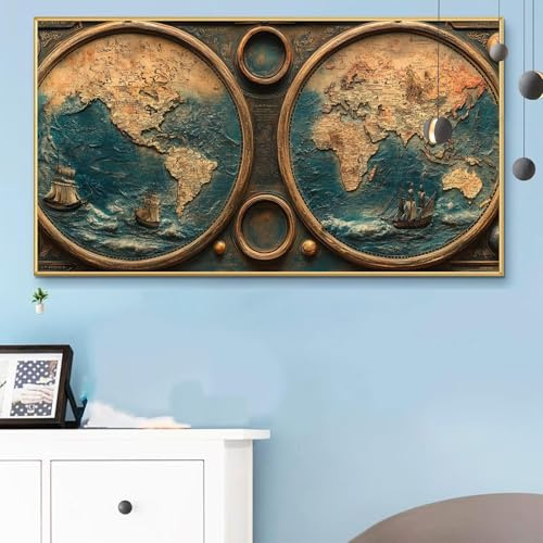 Peinture Numero Adulte Carte Du Monde, Peinture par Numero Adulte Grande taille XXL 50x100 Complet Kit Bricolage Loisirs Créatifs Adultes Débutant avec Pinceaux, Décoration Halloween Paysage Q6-629