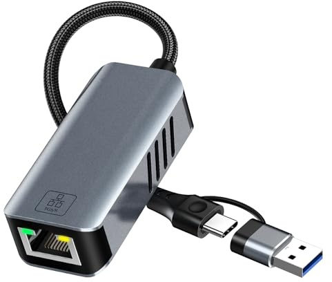 5Gbps USB-C auf RJ45 Ethernet-Adapter - Aluminium-Gehäuse Gigabit LAN Adapter USB-/USB-C auf RJ45 Netzwerkadapter für Dell, HP, MacBook, Surface, PC, iPhone 15/16/17, iPad, Samsung Galaxy