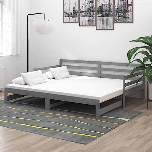 HaoChrymec Ausziehbares Tagesbett aus Massivholz Kiefer, Multifunktional, Sofa und Bett in Einem, schlafsofa, tagesbett, Für Gästezimmer & Wohnzimmer, Grau, 2X(90x200) cm