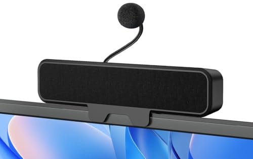 Plyee Audio USB-Computerlautsprecher mit abnehmbarem Mikrofon, Plug-and-Play-Desktop-Lautsprecher mit Monitor-Klemme, Stereo-Sound & Bass, geeignet für PC, PS5, Switch 2 und Laptop