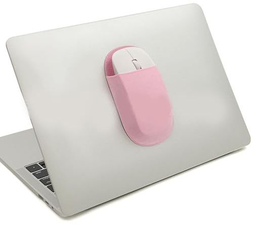 SENECESLI Kabelloser Maushalter für Laptop, 3 teilige Maushülle Zum Aufkleben, Wiederverwendbar, Universelle Maustasche für Festplatten USB Flash Laufwerk, Schwarz Silber Rosa