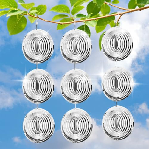 3 Stück Reflektierende Vogelabwehr Windspiele Runden, 3D Windspiel aus Edelstahl, Taubenabwehr Windspiel Gegen Tauben, Spatzen und Vögel, Deko für Garten Balkon Innenhöfe