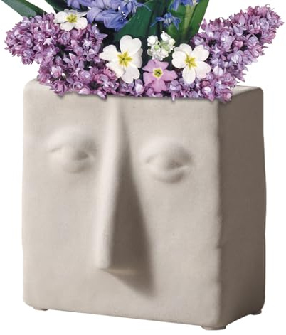 Kustimantu Weiße Keramikvase, Blumenvase aus Keramik, Vase mit weißem Gesicht, moderne dekorative Tischmitte für Schlafzimmer und Wohnzimmer.